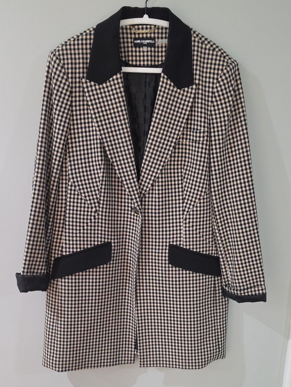 Karl Lagerfeld Black and White Gingham Blazer with Black Trim